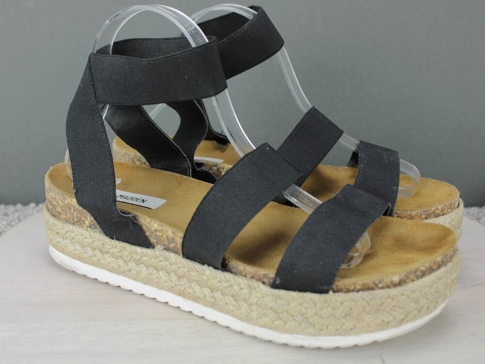 Steve Madden Kimmie Platform Espadrille Sandals Womens 11 Black Boho Casual